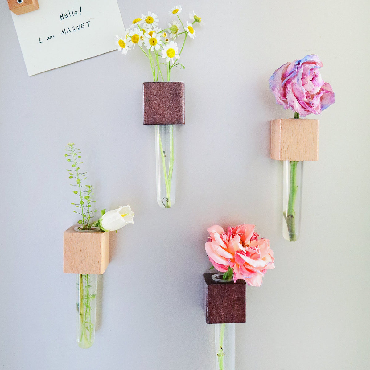 Wood Mini Vase Magnets – Set of 2