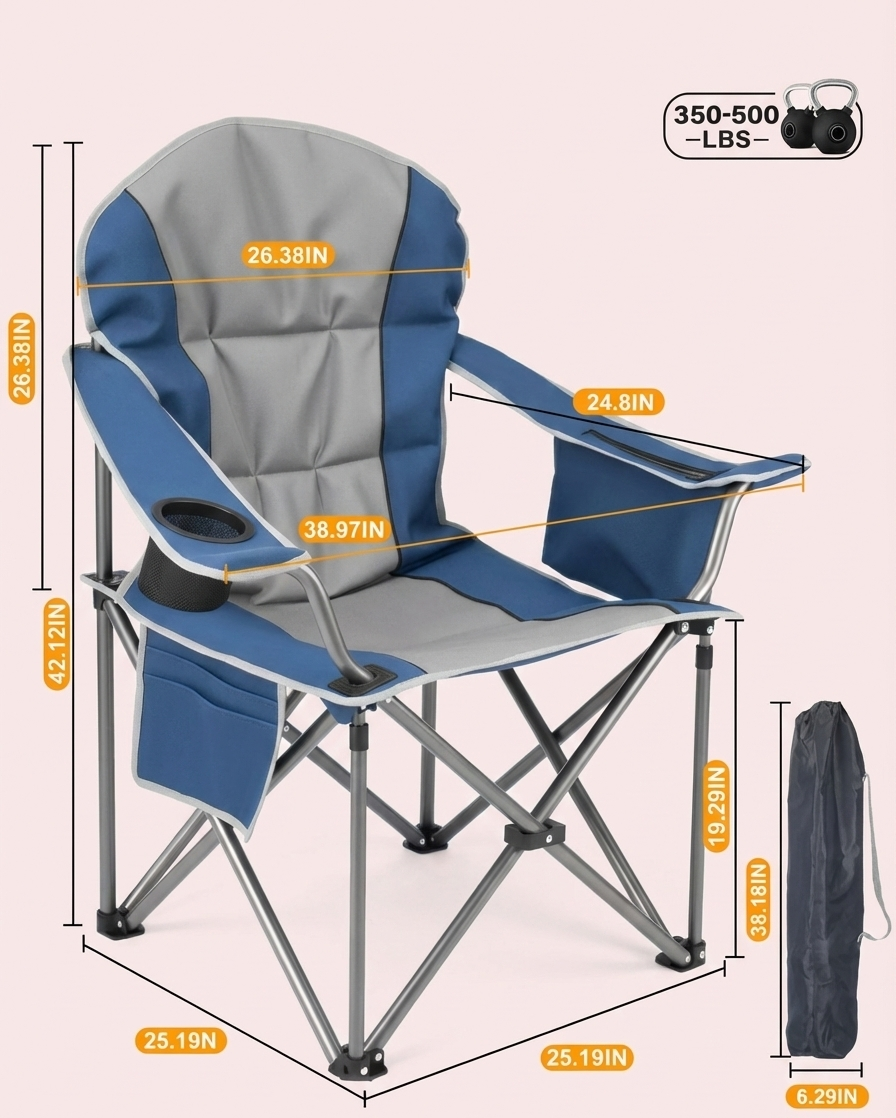500 lb Heavy-Duty Folding Camping Chair