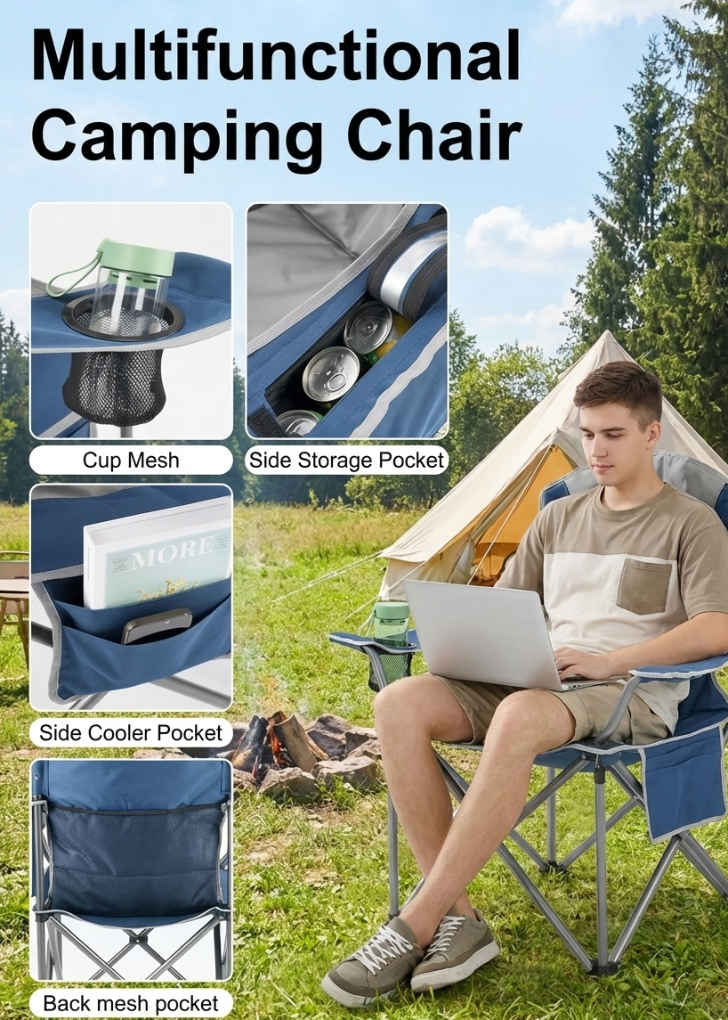 500 lb Heavy-Duty Folding Camping Chair