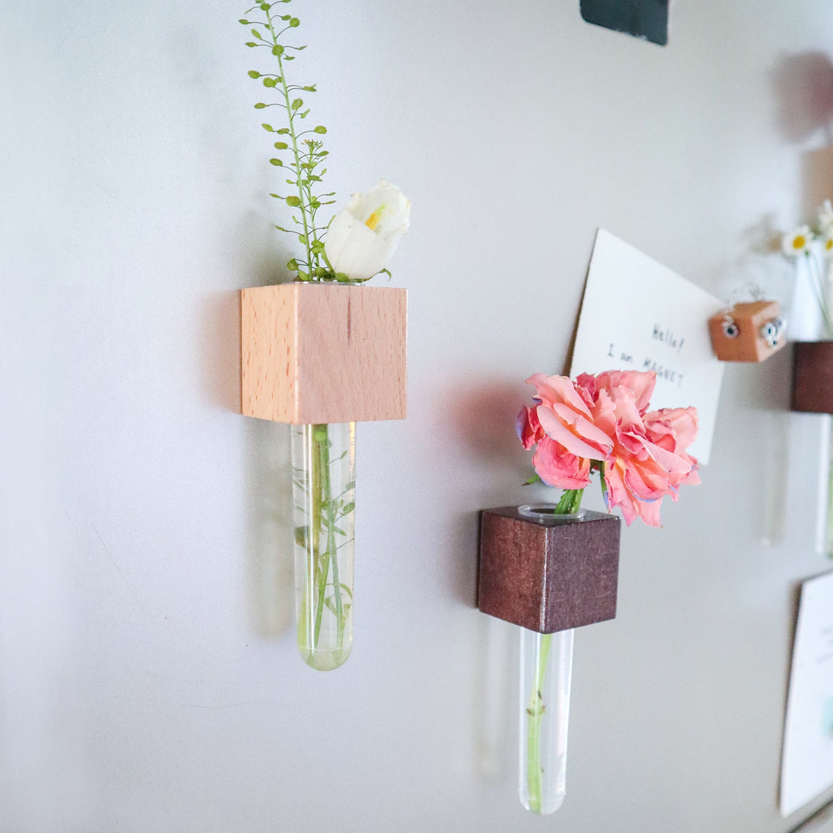 Wood Mini Vase Magnets – Set of 2