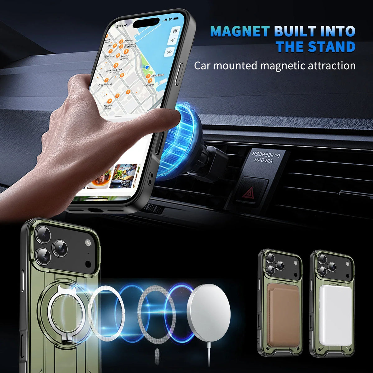 Magnetic iPhone Case with 360° Rotating Stand