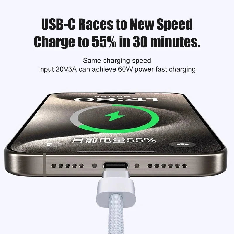 60W Braided USB-C Fast Charging Cable
