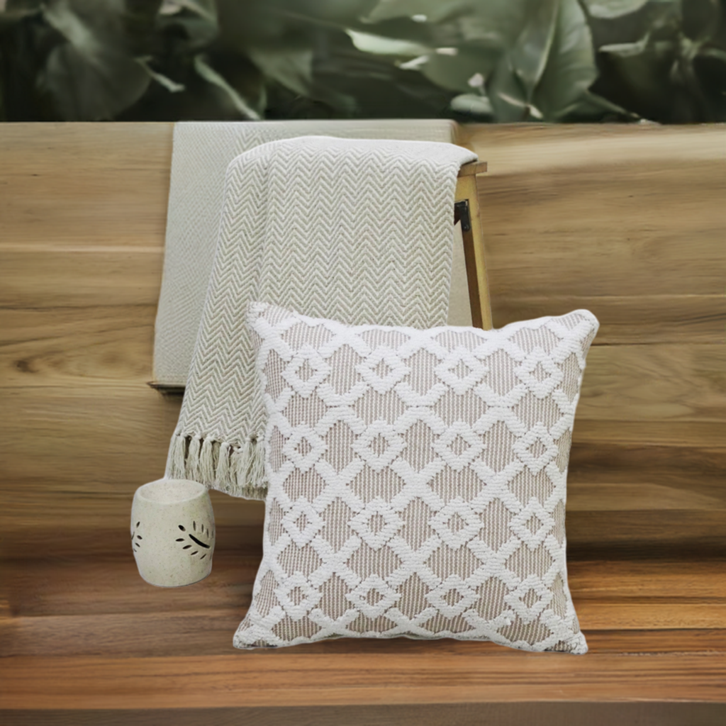 Beige Textured Accent Pillow – 20 × 20 in