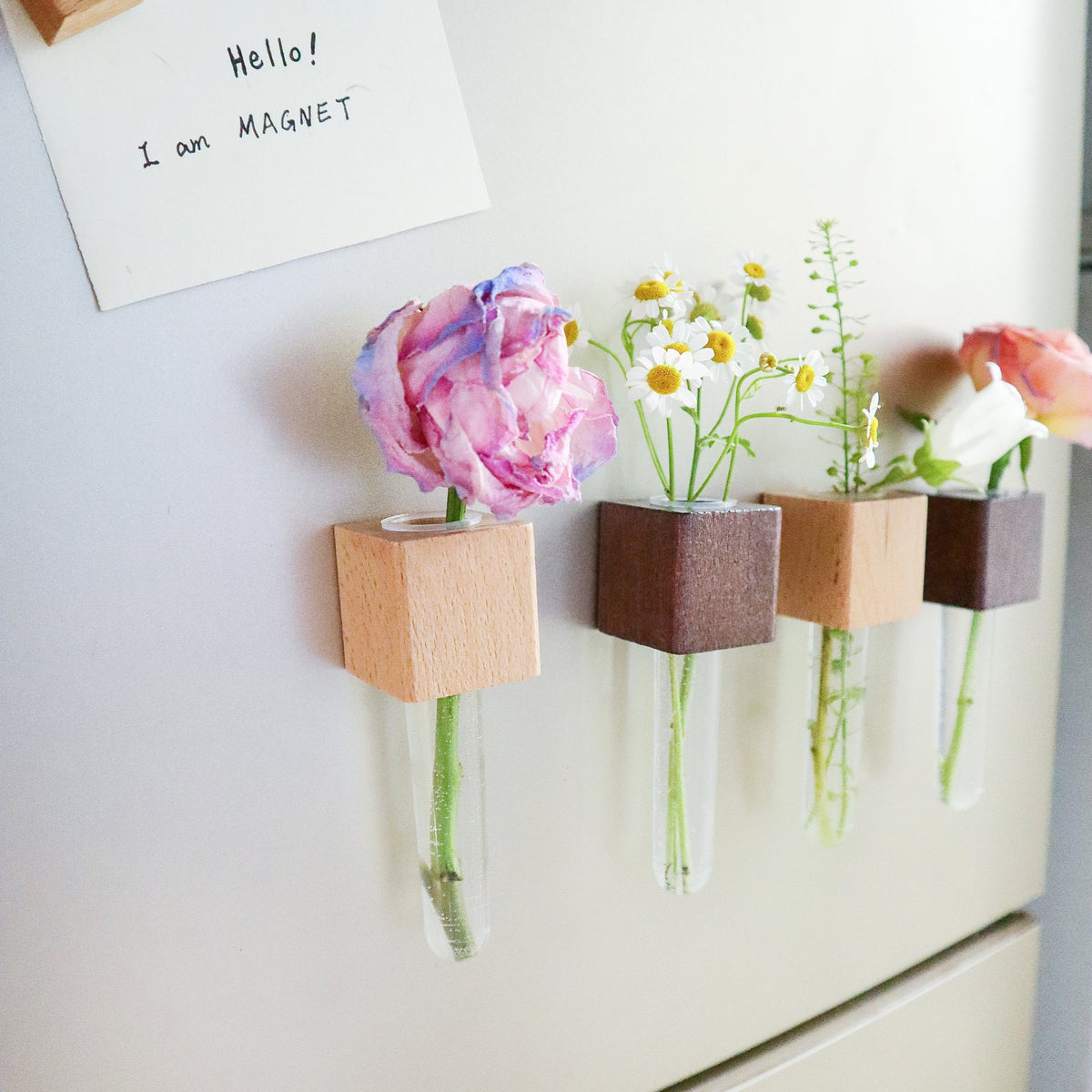 Wood Mini Vase Magnets – Set of 2