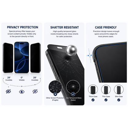 iPhone 17 Pro Privacy Tempered Glass Screen Protector — 2 Pack