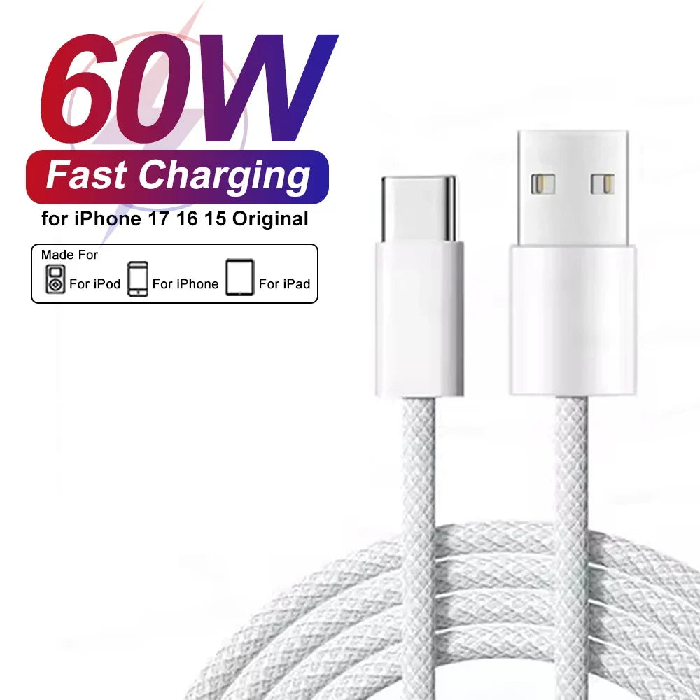 60W Braided USB-C Fast Charging Cable