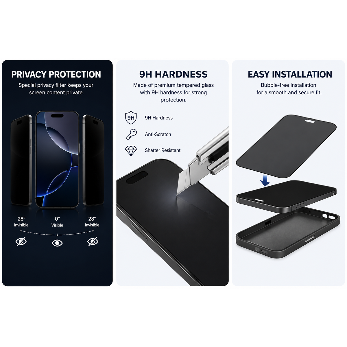 iPhone 17 Pro Privacy Tempered Glass Screen Protector — 2 Pack