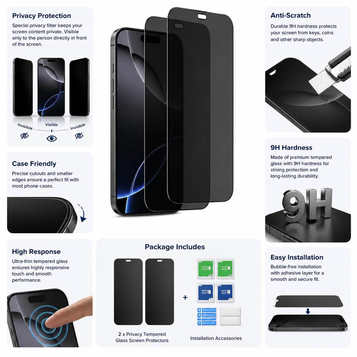 iPhone 17 Pro Privacy Tempered Glass Screen Protector — 2 Pack